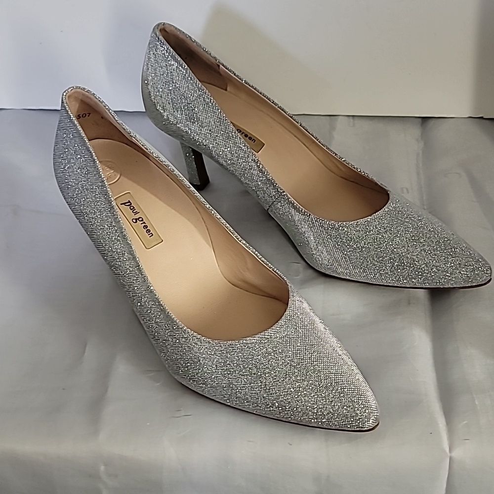 Paul Green Beth Pointed Toe Pump In Silver Sparkle New without box